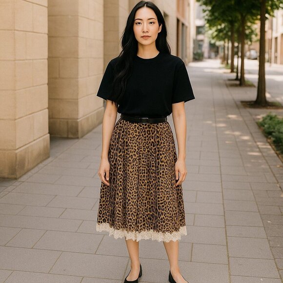 Commission Skirt Pleated Knee Length Lace Trim Autumn Winter 2021 Women's 8 - Picture 1 of 8